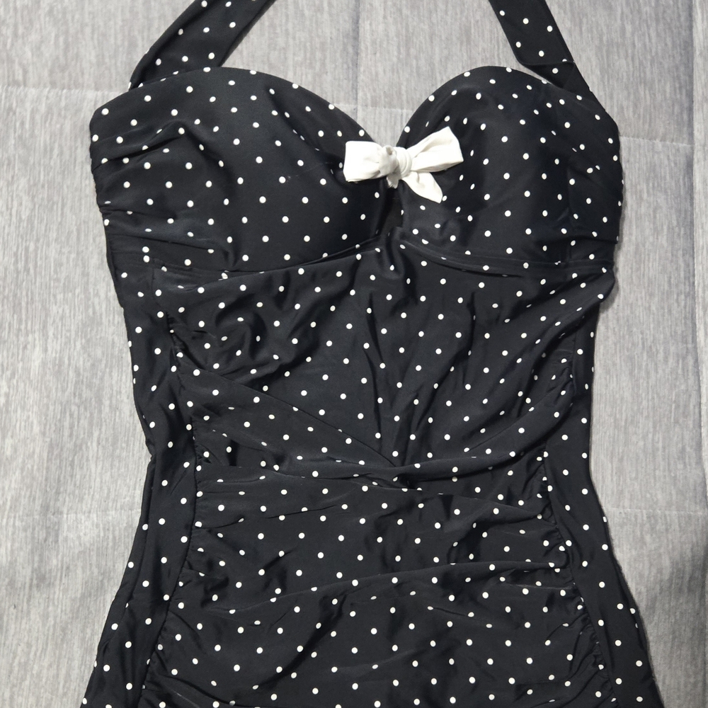 Unique Vintage Black One Piece with White Dots